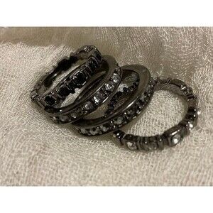 Set of 4 Stacking Rings. Black and Clear Rhinestones. Size 7.